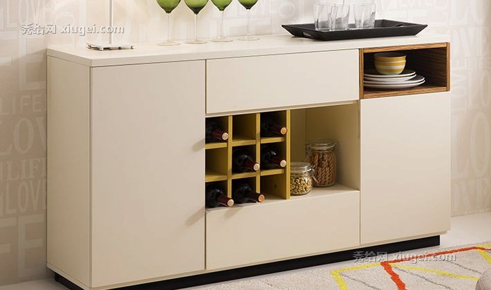 和购家具哑光烤漆储物餐边柜，环保实木简约碗柜，型号: 3601