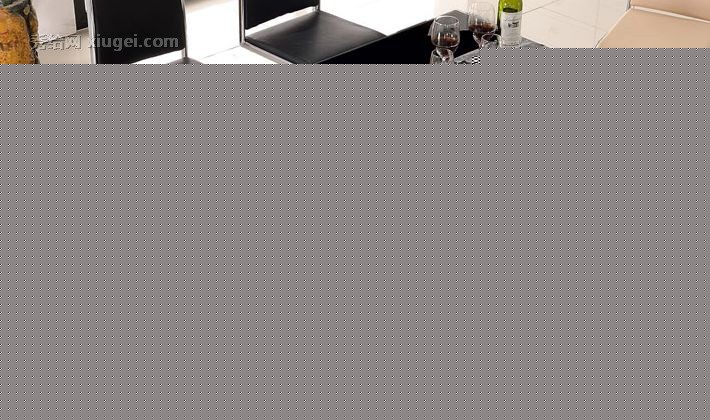 洛克威登品牌金属长方形餐桌，耐用玻璃台面餐桌，简约生活，黑白经典，型号591