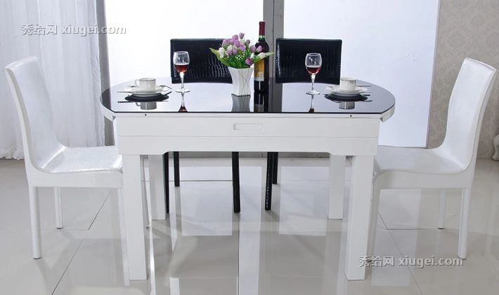 可伸缩折叠简约现代餐桌，海之友餐桌圆形实木亮光烤漆，型号: HZYCZ06