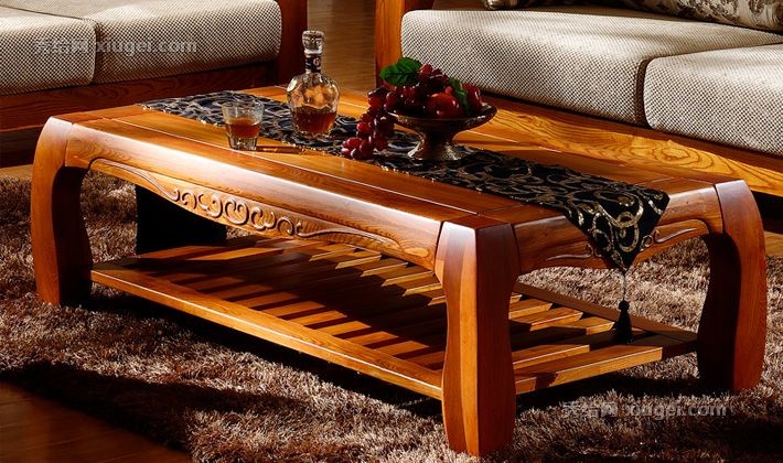 奢华现代中式纯实木茶几，皇家匠人双层榆木客厅茶几，型号: HX-08#