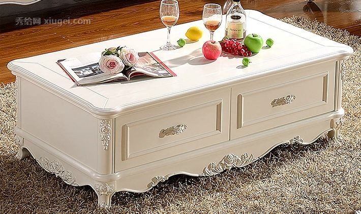 拉菲曼尼FK104欧式实木茶几柜，象牙白色泽华丽优雅，美观大方