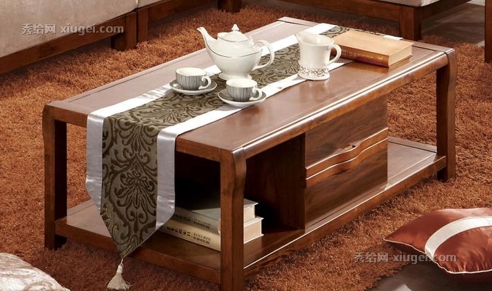 自由巢K9303现代中式实木茶几，环保胡桃木茶桌，简单实用客厅茶几