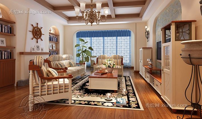 诗帝轩231环保实木茶几，美式乡村易清洁双抽屉茶桌，开关静音零甲醛茶几