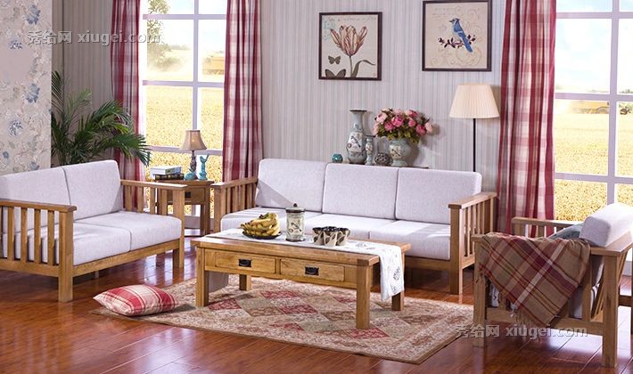 方形纯橡木美式客厅茶几，四组抽屉设计茶几，慕想货号 X01A05-01