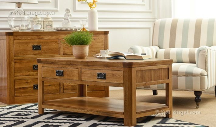 珍橡纯橡木美式客厅茶几，多款式艺术风格茶几，货号ADB115134