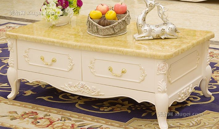 健吉斯树木雕花烤漆欧式茶几，靓丽典雅通透大理石客厅茶几，货号901