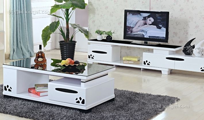 百达丹顿钢琴级烤漆茶几，镜面装饰茶桌C1327，黑白凸显现代简约风情