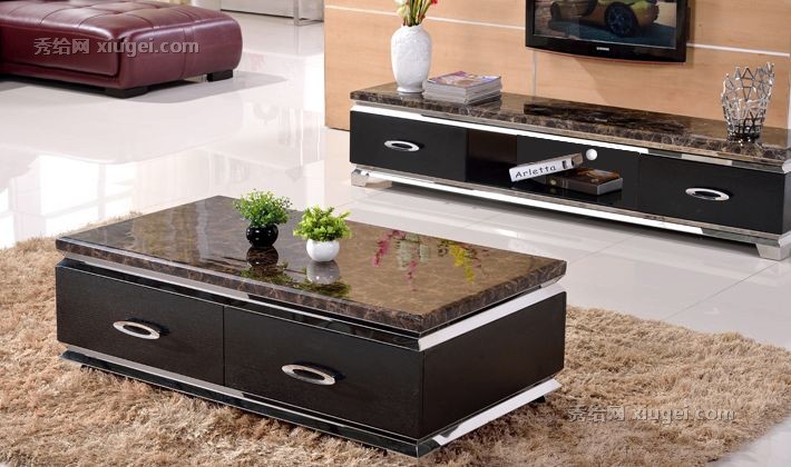 欧梵尼大理石茶几，四抽屉大储物空间两面开，现代简约茶几OF-CJ6007