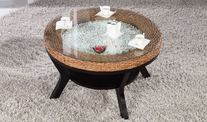 藤佳人藤编茶几，东南亚风情家具，客厅圆形茶几型号: HC9028-