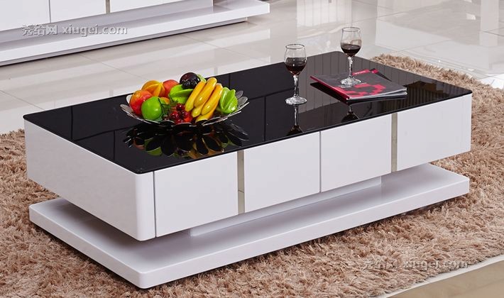 几度钢琴烤漆储物茶几，黑色加厚钢化玻璃茶几，860A长方形茶桌