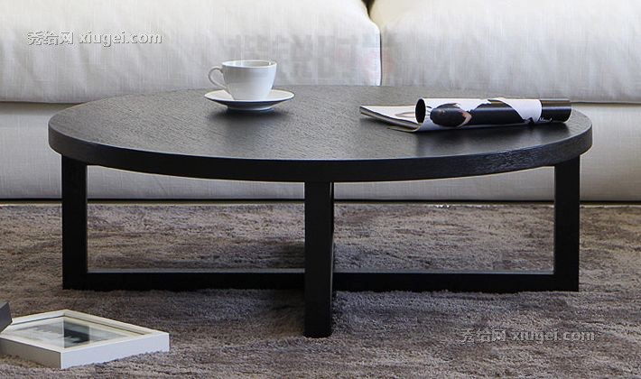 楷凯锐时尚CT005圆形黑色家用茶几，黑橡木环保小户型茶桌，型号：CT005