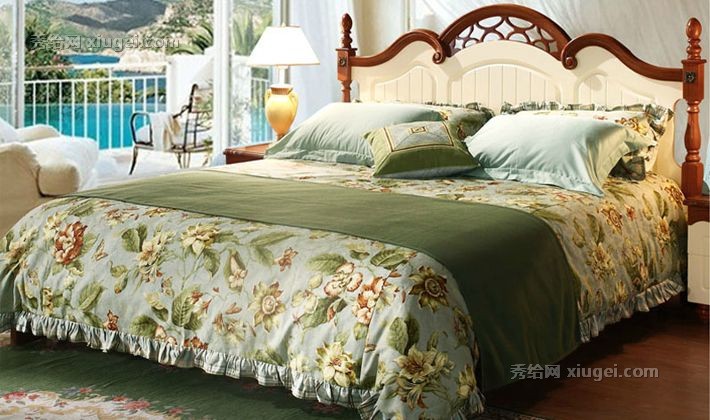 田园乡村双人床，植物环保纤维板英伦风1.8米床，卧室美式床，卡伊莲英伦乡村实木床 LS03T7