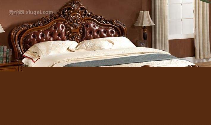 鹏叶家具高档实木双人床，美式乡村卧房床，A039真皮奢华床