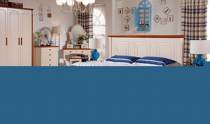 罗曼家园地中海风格双人床，带抽屉储物实木床，型号: 8007B#床