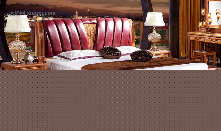 全实木打造1.8米双人床，御王府真皮乌金木床，现代中式雕花床XH-F616