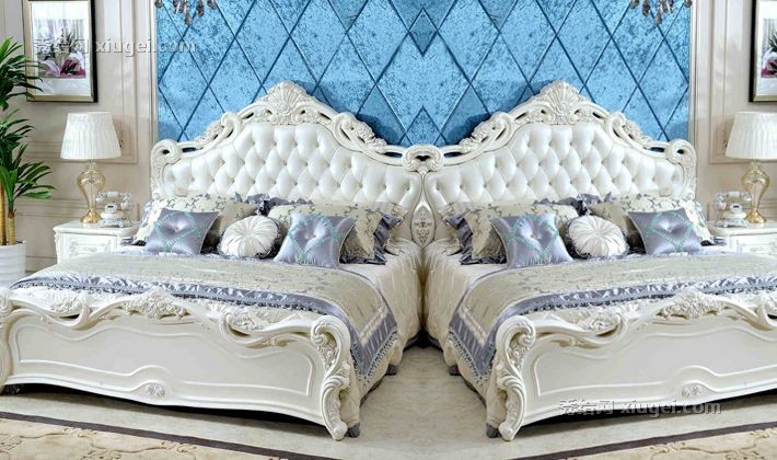 印象公馆1.8米气动高箱储物床，手工描银雕花双人床，3098皮艺软包拉扣双人床