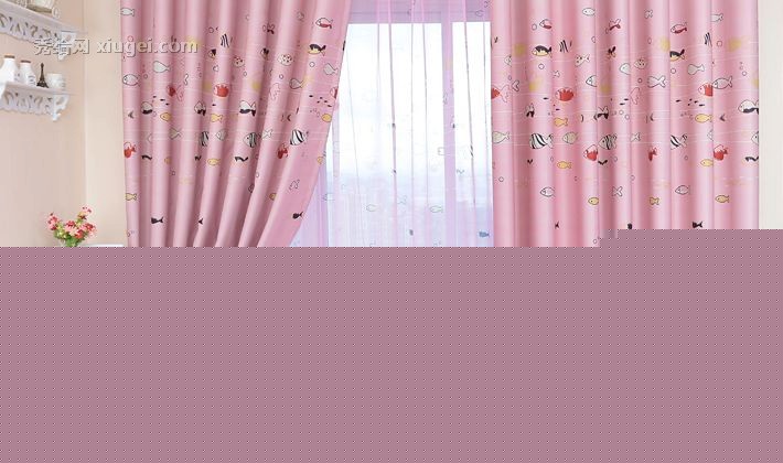 月阁家饰加厚高档全遮光窗帘，海洋小鱼印花活泼可爱，一米穿杆式可定制布帘