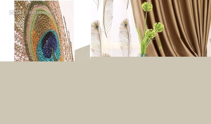 伊幔尼牌卡其色布帘，孔雀翎花样创意窗帘，触手可及的纯粹生活方式