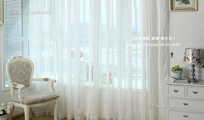 烟花玉白色家居成品纱帘，客厅卧室飘窗挂钩式窗帘，货号 麻纱系列一