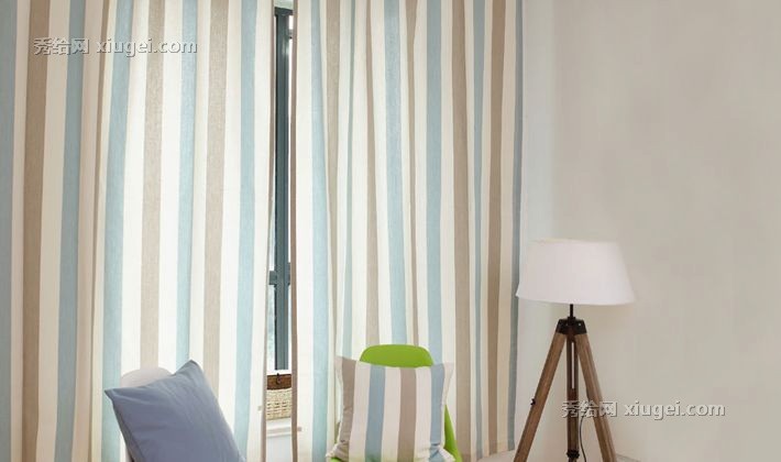 丽贝卡蓝条纹布艺窗帘，现代简约挂钩式家居布帘，货号MTSF006
