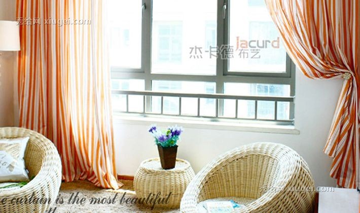 杰卡德条纹穿杆式布艺窗帘，天然纯棉遮光家居布艺软饰，货号30212