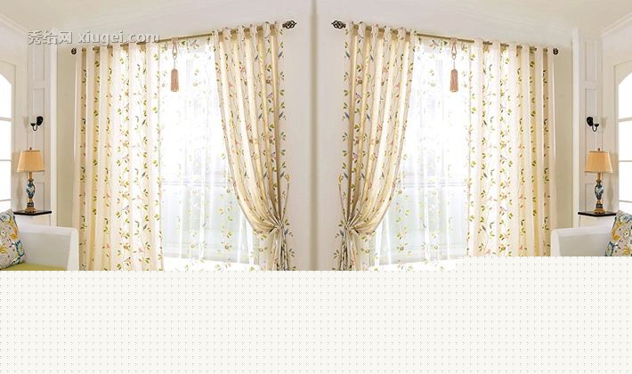 魔方现代小碎花窗帘，棉麻定制布帘纱帘，穿杆式打孔半遮光纱帘