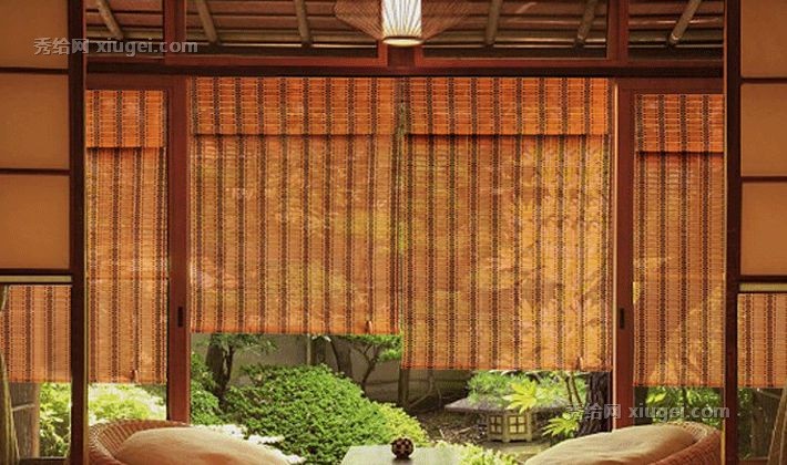 慕安娜中式典雅窗帘，手工编织楠竹竹帘，M-ZL001穿杆式平整卷帘