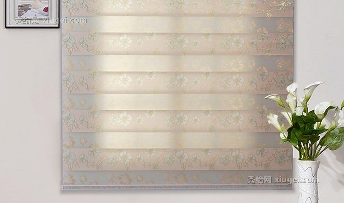 美尔耐8002加厚双层遮光卷帘，韩式定制百叶窗，环保金丝提花柔纱帘