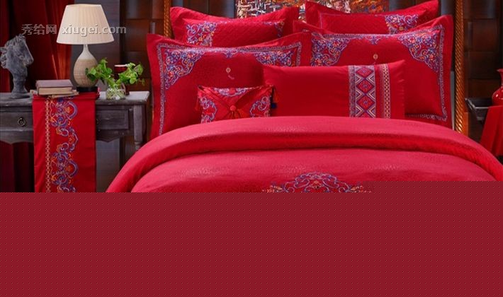 绣花夫人婚庆豪华床上多件套，2.0米贡缎刺绣柔软床上用品， XH1225