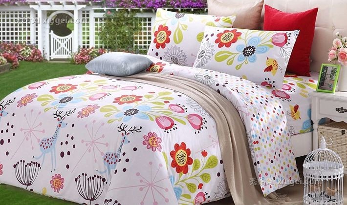 埃迪蒙托品牌纯棉四件套，自然清新植物花卉1.8米床上套件，货号184