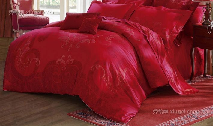 大红婚庆床上4件套，高档罗莱家纺1.8m床单，全棉舒适套件CX-DE99爱唯一