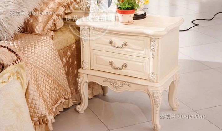 诗蒂凡A808系列实木镂空雕花床边柜，法式环保储物五金床头柜