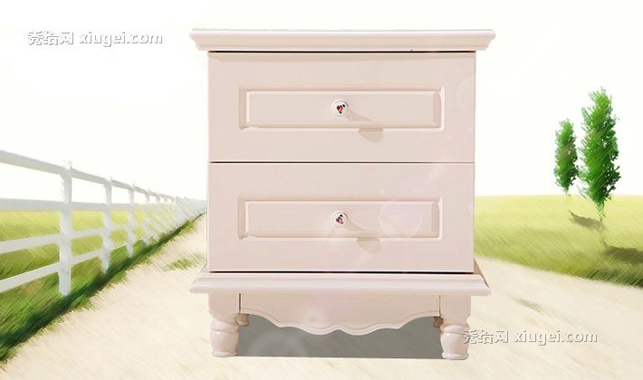 南海鸿崴田园风格床头柜，环保茉莉白卧室抽屉柜，6c01床头储物柜