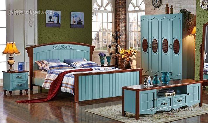 比其地中海风情床头柜，双抽屉床边储物柜，实木打造经久耐用