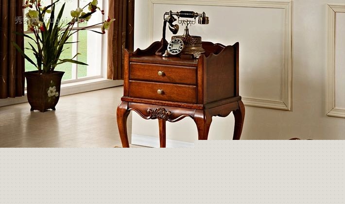 广兰家具品牌GX8221型号床头柜，双抽抽屉储物柜，实木雕花床边柜