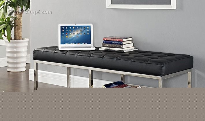 现代简约皮艺不锈钢床尾凳，精美时尚沙发凳长凳，淇宇货号 7828