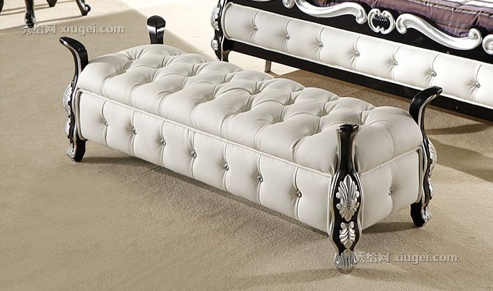 风飞扬皮质床尾凳，欧式床尾几纯实木，哑光喷漆床榻，型号: CWD-01