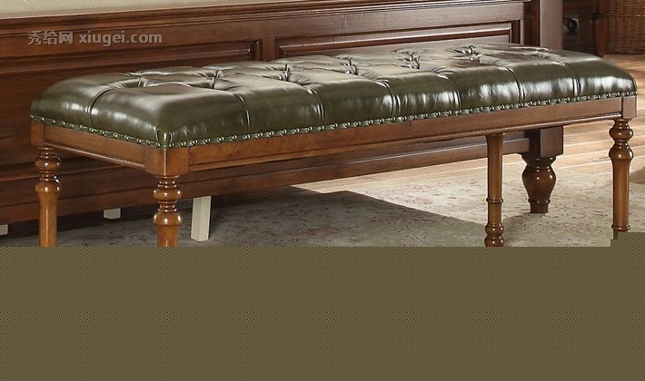 广兰美式乡村床尾凳，纯实木真皮沙发凳，型号: WD1616换鞋凳