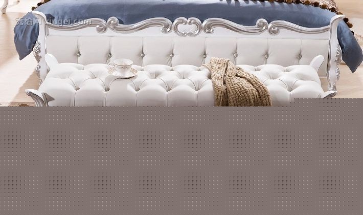 风飞扬欧式床尾凳，奢华实木雕花床榻，浪漫皮艺床前凳ym-89