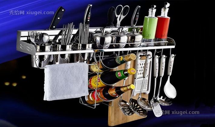 卡贝多功能可移动不锈钢厨房挂架，加宽加厚壁挂架子，型号: 33260