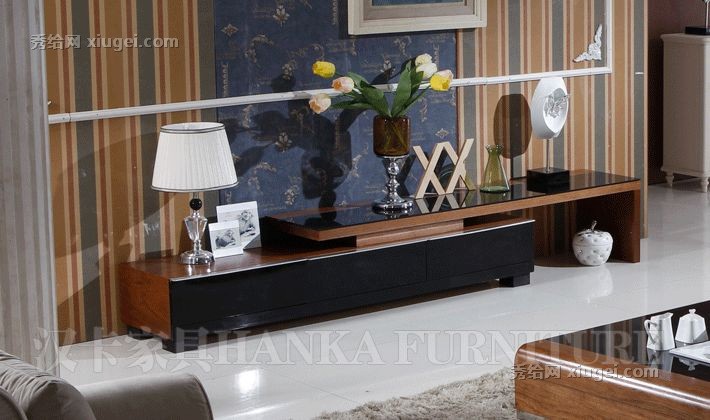 汉卡简约中式免漆板式电视柜，艺术箱框结构玻璃电视柜，型号: HK-M-TV008