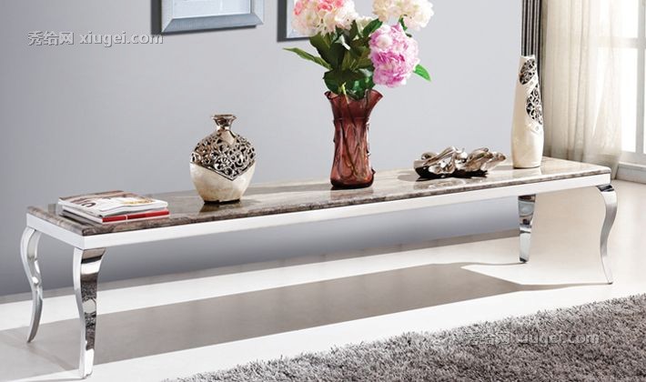 奥腾田园风格不锈钢金属电视柜，大理石台面电视机柜，奢华大气抗压型号: TV1610