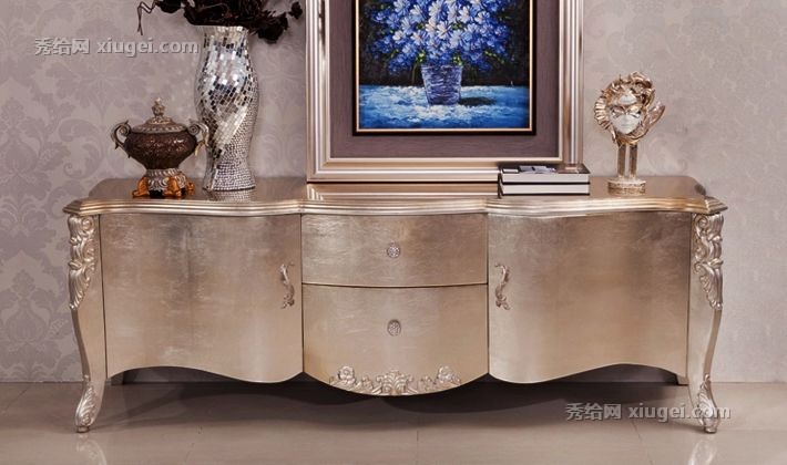 新古典电视柜，驿路坊香槟银箔地柜，奢华整装矮柜TVbs