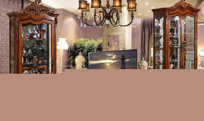 欧意居实木色长方形电视柜，橡胶木雕花半哑光储物柜，型号：88-12