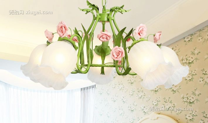 益虫灯饰精致铁艺吊灯，韩式精美果绿色吊灯，玫瑰花造型，美观时尚，型号5269-5