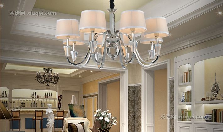 米美室内电镀工艺吊灯，现代简约布艺水晶吊灯，型号MM82177