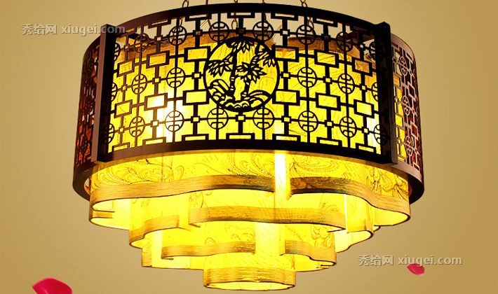 缘木坊古典吊灯，客厅中式羊皮雕刻复古，古宫廷室内吊顶灯全实木，型号: 51274