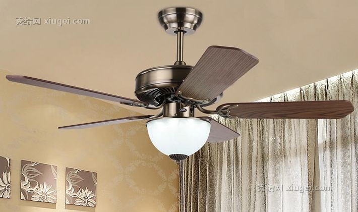 森林风玻璃灯罩仿古吊扇灯，餐厅地中海吊灯LED节能，型号: 8424