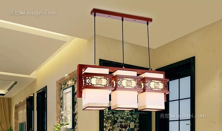 韩野牌古韵雕花吊灯，中国风实木铁艺吊灯，型号: MD-6015