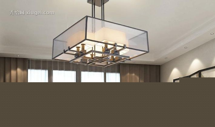 艾诺诗邦雪纱双层布艺吊灯，6609五金铁艺复古客厅灯，E14环保节能中式灯具